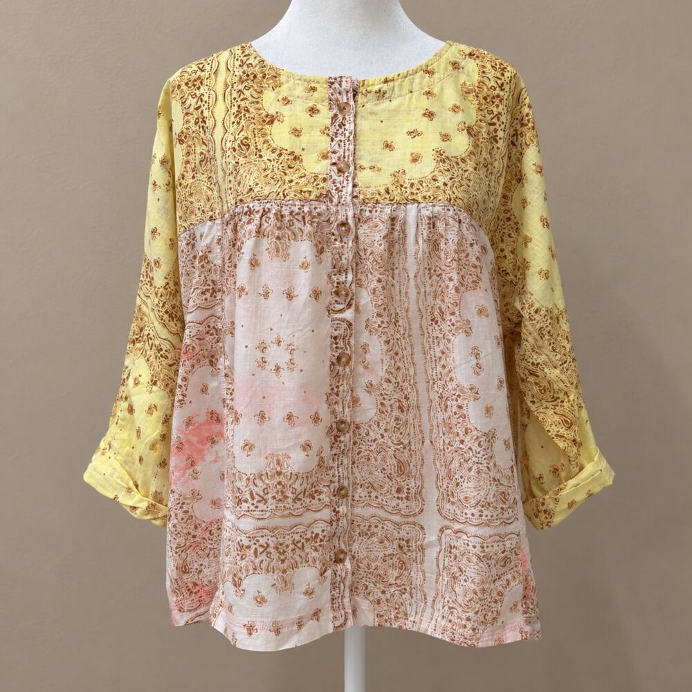 Anthropologie PILCRO Bohemian Indie Relaxed Fit Blouse, 100% Cotton, Size Small
